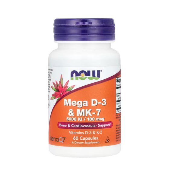 NOW Foods, Mega D-3 &amp; MK-7, 5.000 IU / 180 mcg, 60 Κάψουλες 