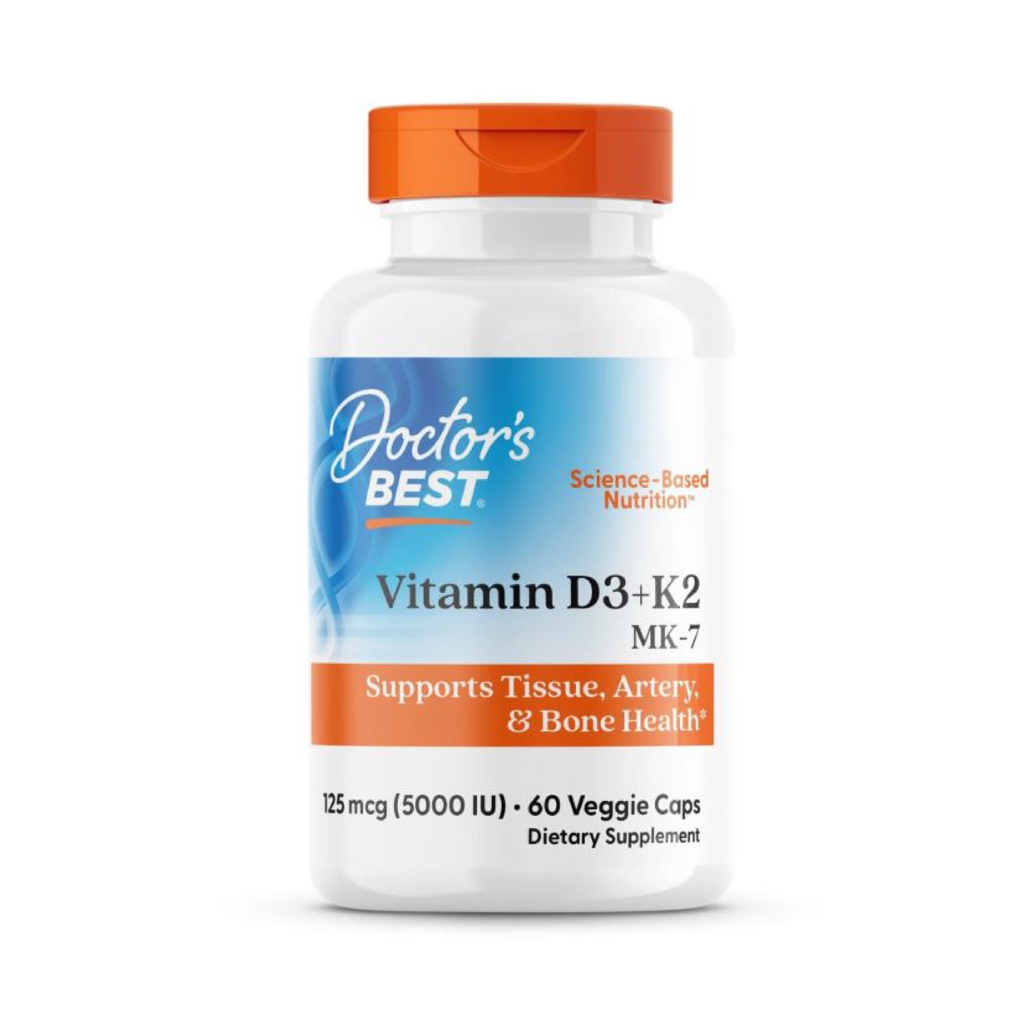 Doctors Best Vitamin D3 + K2 MK-7 125 mcg (5000 IU) 60 VegCap