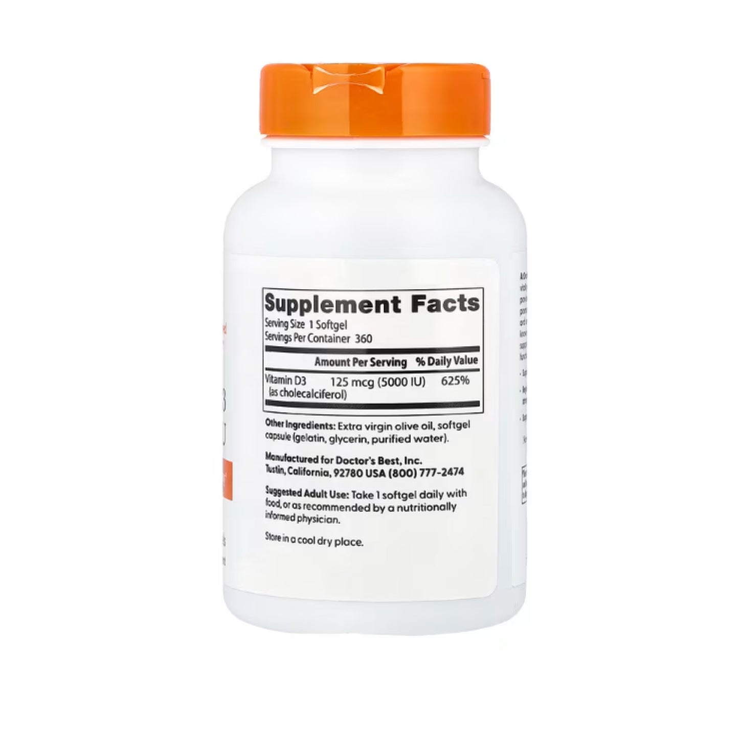 Doctor's Best, Vitamin D3, 125 mcg (5,000 IU), 360 Softgels